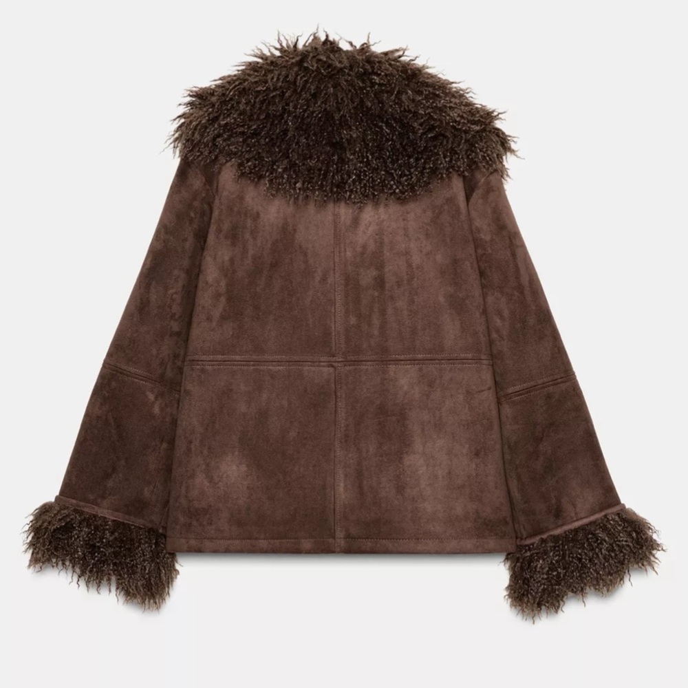 ZARA DOUBLE FACED FAUX FUR JACKET COAT PENNY LANE FAUX SUEDE 8372/221 SMALL XL - Picture 2 of 15